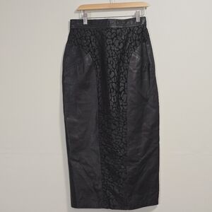 Vintage Genuine Leather With Leopard Print Pencil Skirt Color Black